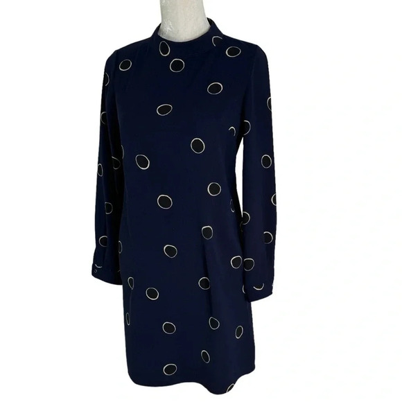 Boden Mock Neck Long Sleeve Shift Dress with Pockets Navy Size 2 - Picture 3 of 15